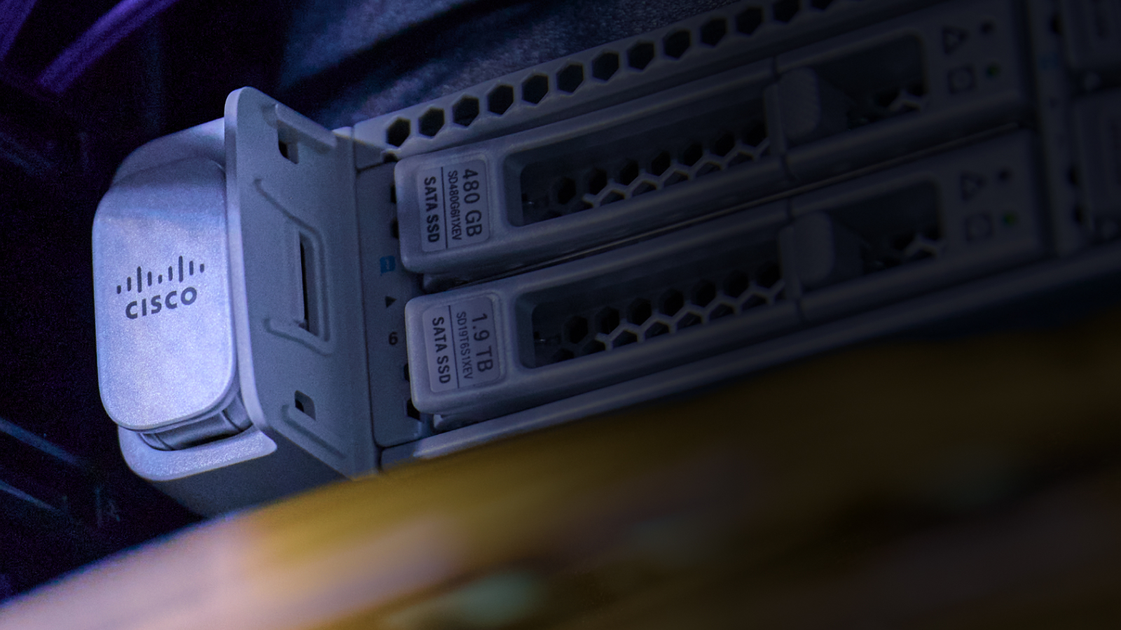 A piece of Cisco technology is shown via a close-up shot.