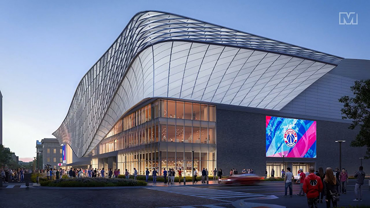Exterior rendering of a modern sports arena